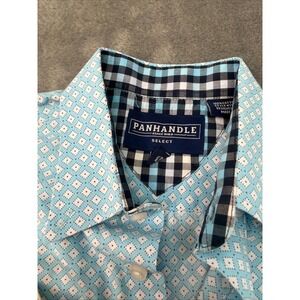 Panhandle Select Mens XL Short Sleeve Button Down‎ Shirt Blue Geometric Diamond